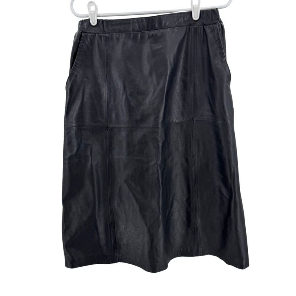 Deerskin trading Post Chic Black 100% Leather A-Line Skirt below knee vintage 16